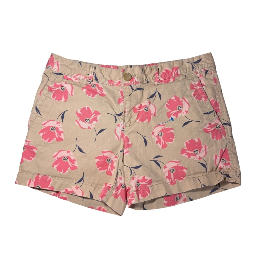 Banana Republic Women Floral Print Chino Shorts Beige Pink Blue Size 2‎